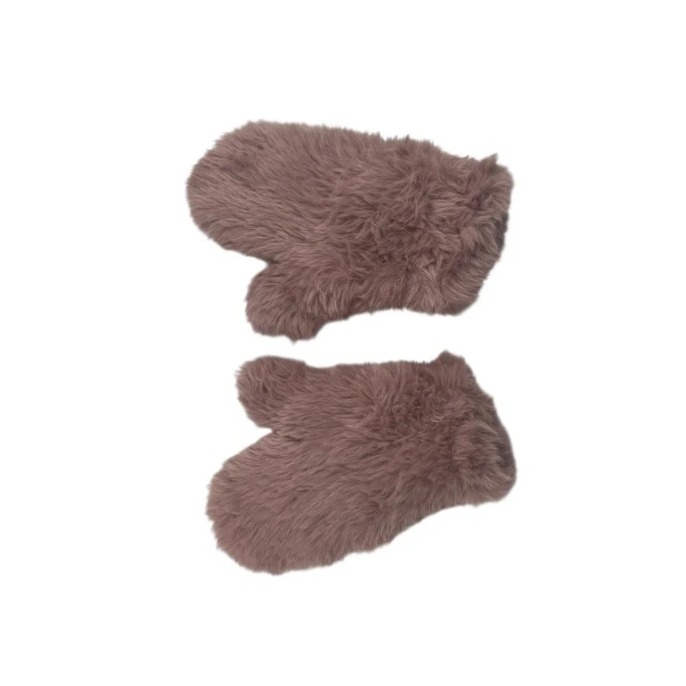 Glamourpuss NY Signature Knitted Faux Fur Pink Mitten Faux Fur Soft Texture Cozy